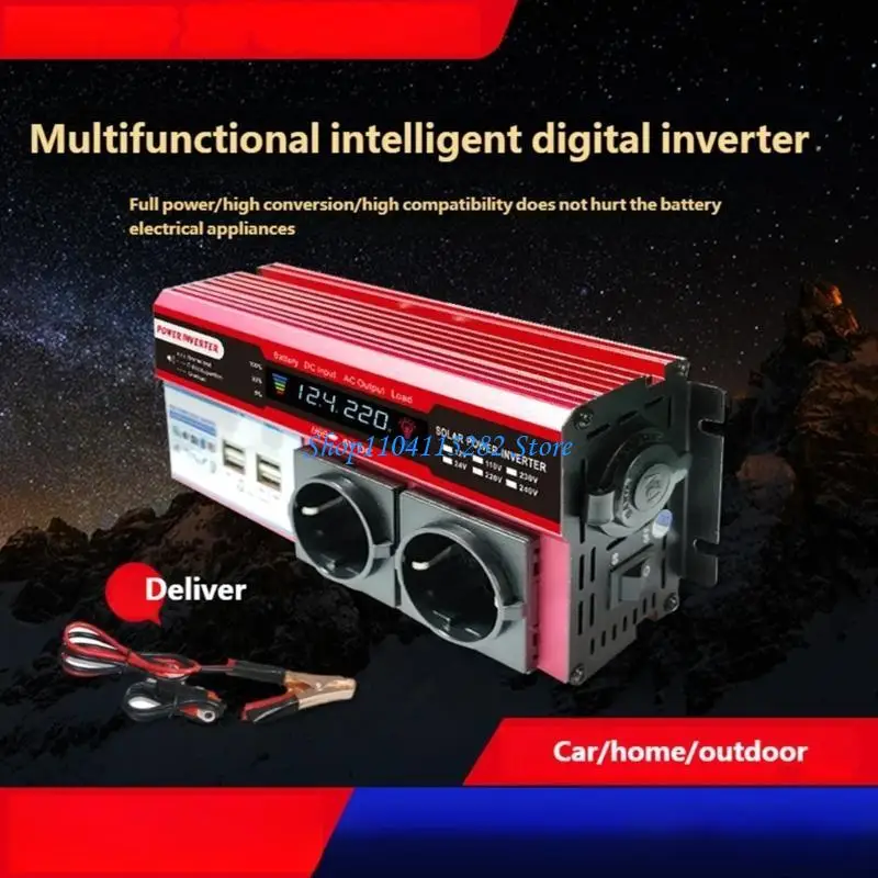 Car Power Inverter Featuring LCD Monitor Real Time Data Multiple Safety Protections and 4 USB Ports for 12V 24V Vehicles