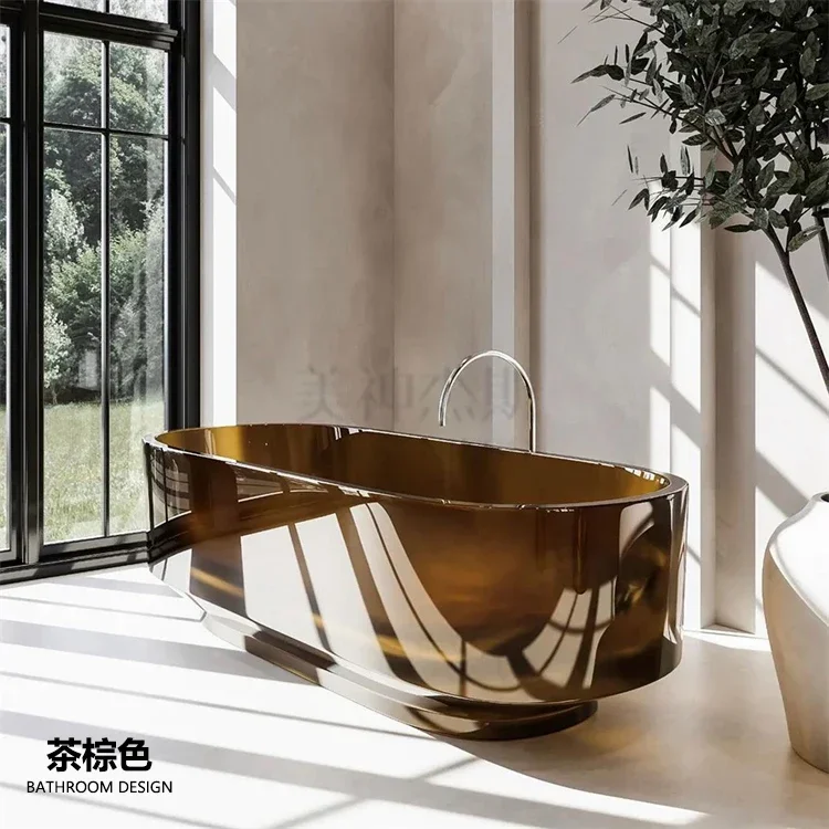 Amber Transparent Resin Freestanding Bathtub for Hotel Villa Clubhouse Double Adult Use
