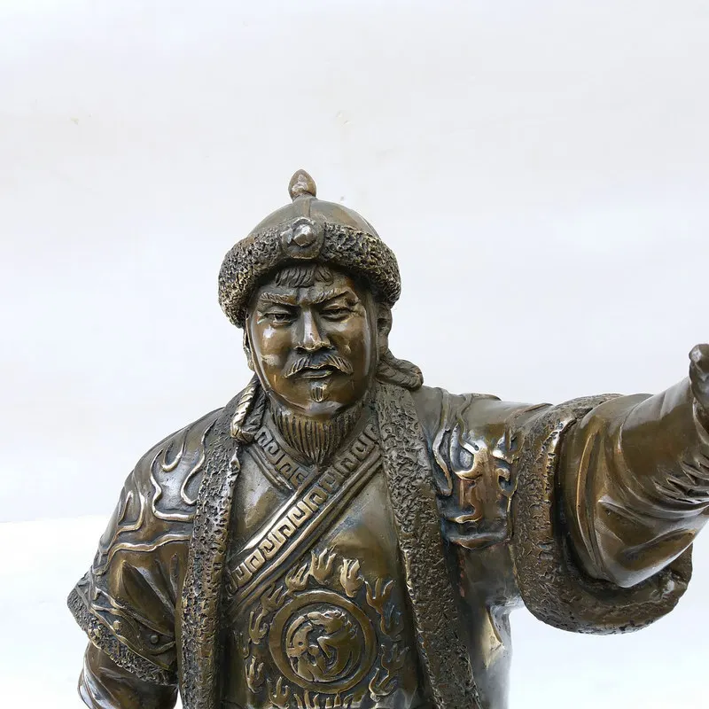 Metal crafts, figure sculpture, full-body Genghis Khan statue, bronze carving ornament