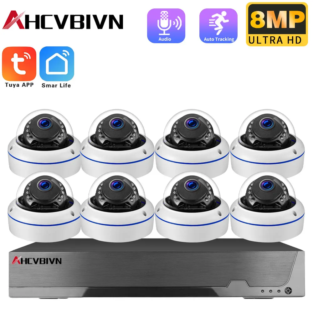 

TUYA 8MP 4K Security Camera System 8CH Outdoor Waterproof POE NVR Humanoid Detection CCTV Video Surveillance Kit