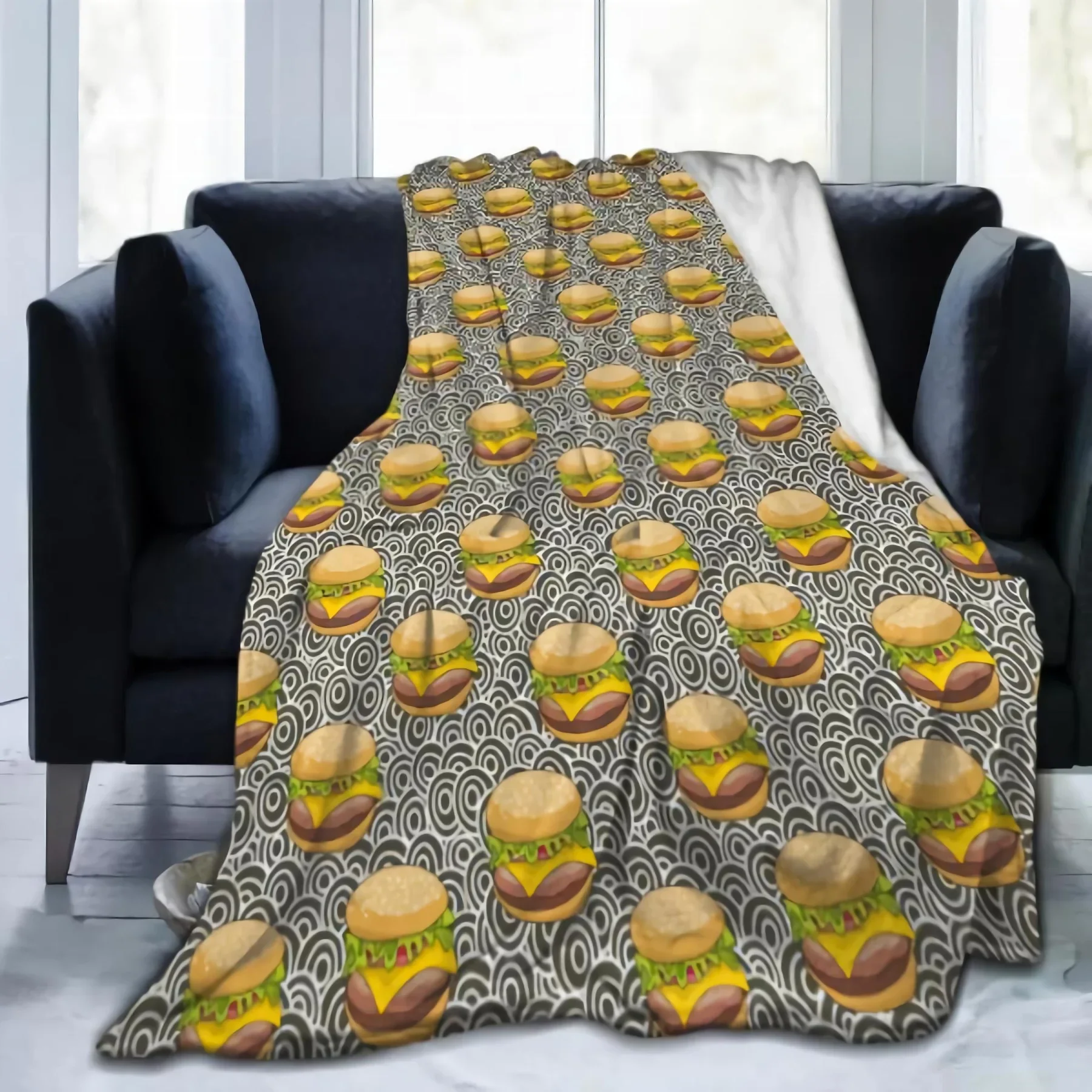 Artistic Hamburger Art Swirl Throw Blanket for Couch Fleece Blanket Flannel Collection Home Decor Sherpa Blanket for Bed Sofa