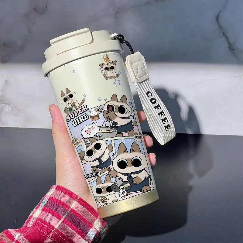 Azuki Kaffeetasse, neue Kreativität, niedlicher und cartoonartiger Stil, modisch, einfach und langlebig, große Kapazität, tragbarer Thermobecher für Paare. – Detail 3