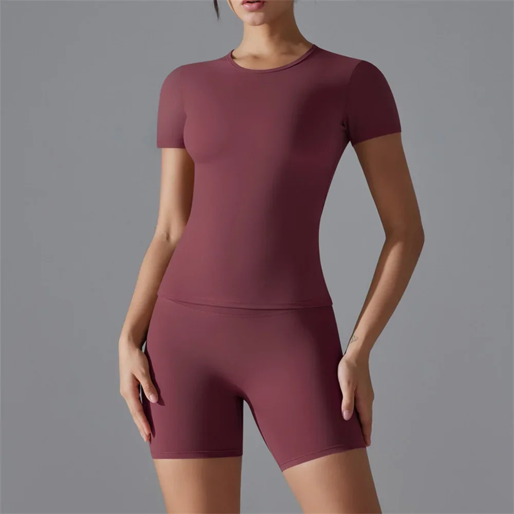 Conjunto de Yoga desnudo para mujer, Legging de entrenamiento, pantalones cortos deportivos para gimnasio, Top corto de manga larga, pantalón de cintura alta, ropa deportiva