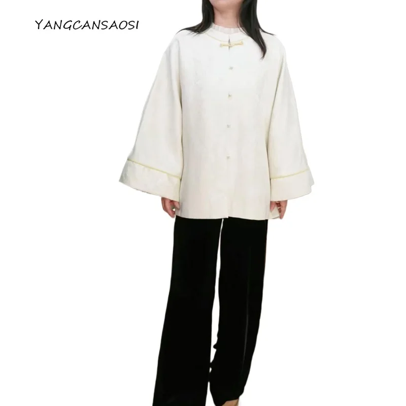 

2025 Women's Fashion Autumn New Butterfly Love Flower Heavy Weight Natural Mulberry Silk Wool Blended Double Layer Loose Coat