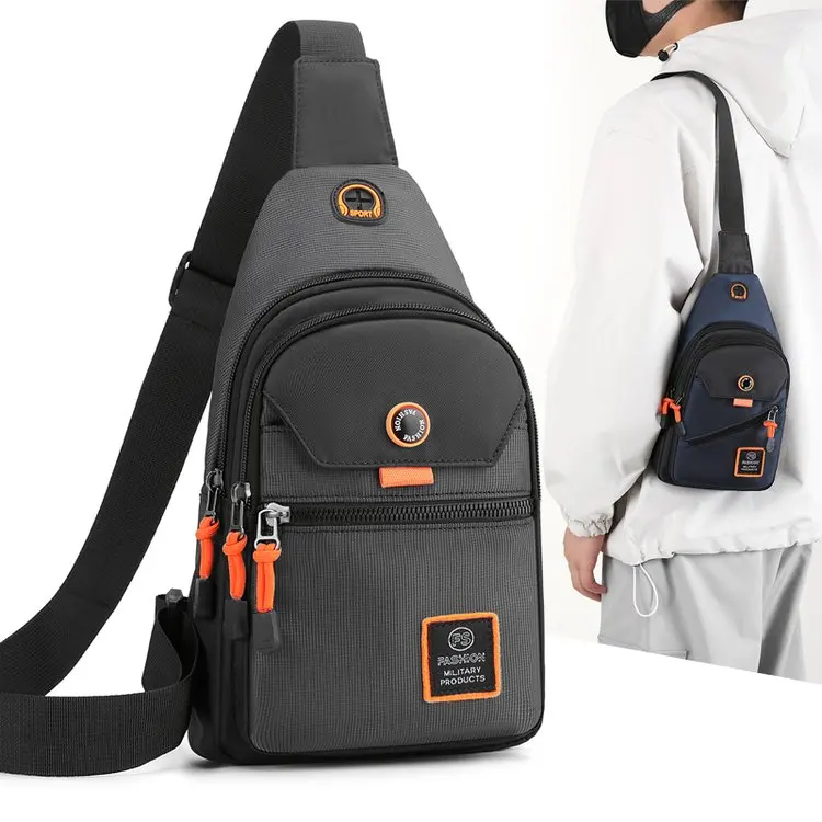 Casual Oxford Cloth Crossbody Bag Men's Lightweight Canvas Chest Bag Spor Front-Shoulder Bag Versatile Zipper Closure