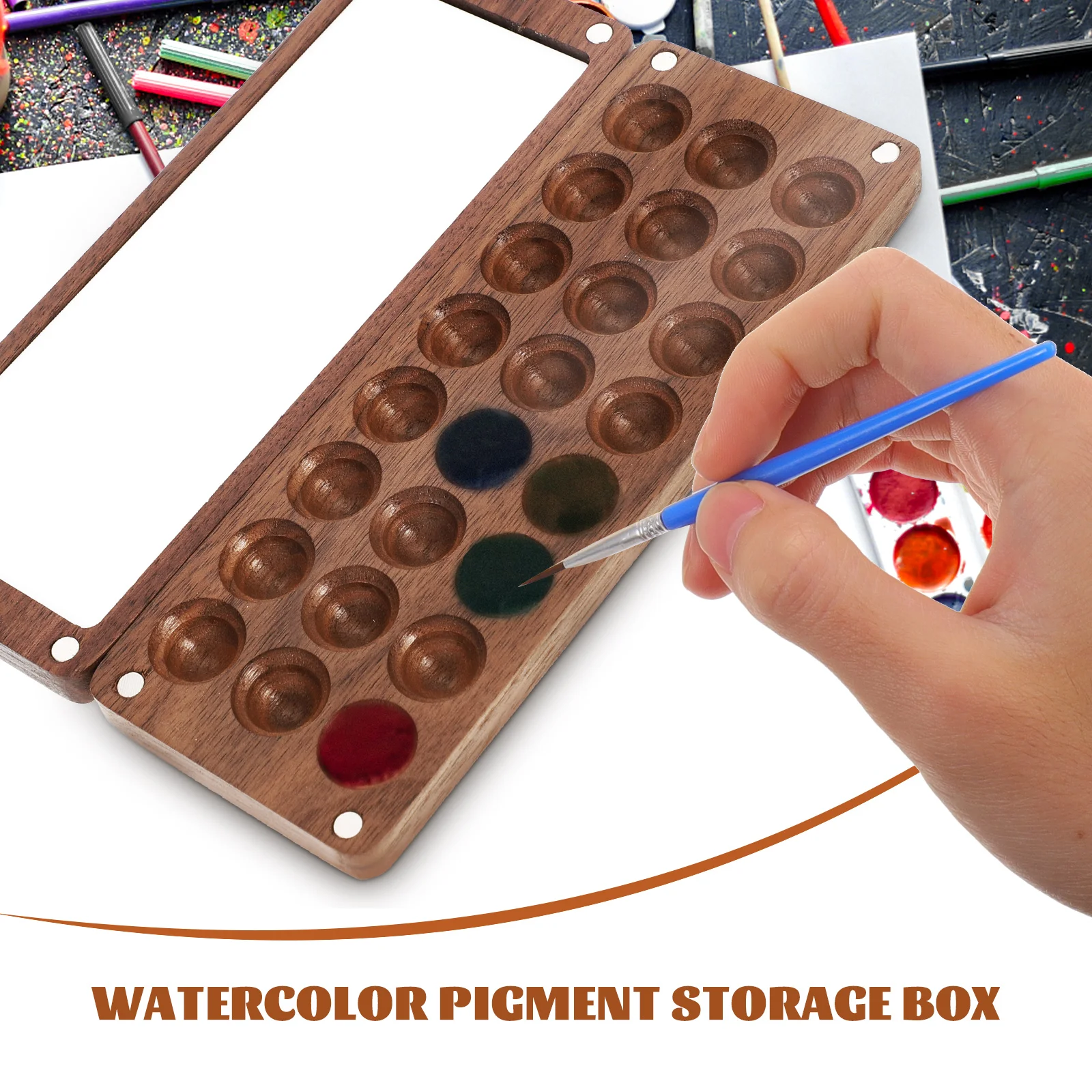 Paint Pallet Tray Wooden Palette Watercolor Case for Artist Student Manual Child