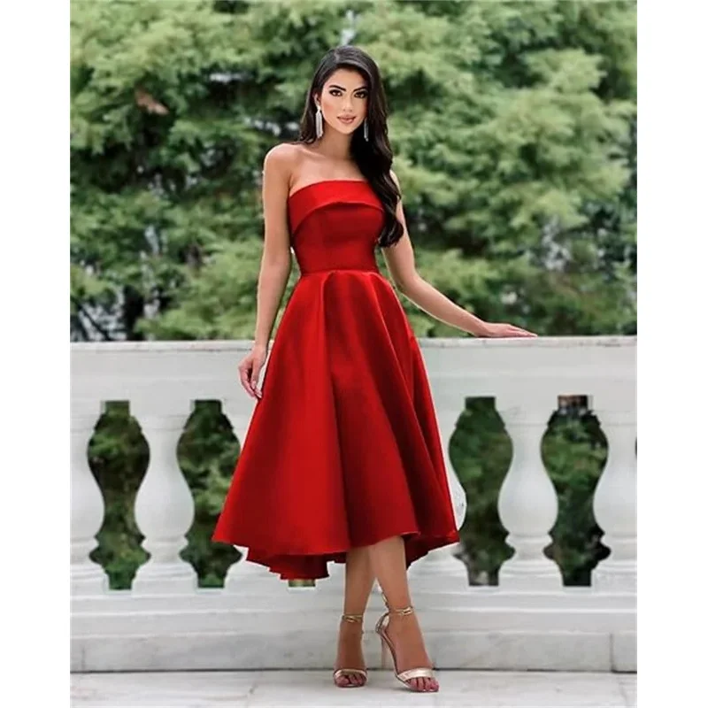 

Простые атласные коктейльные платья для выпускного вечера по индивидуальному заказу 2021, вечернее платье длиной до чая, элегантное вечернее платье с ампирной талией для женщин