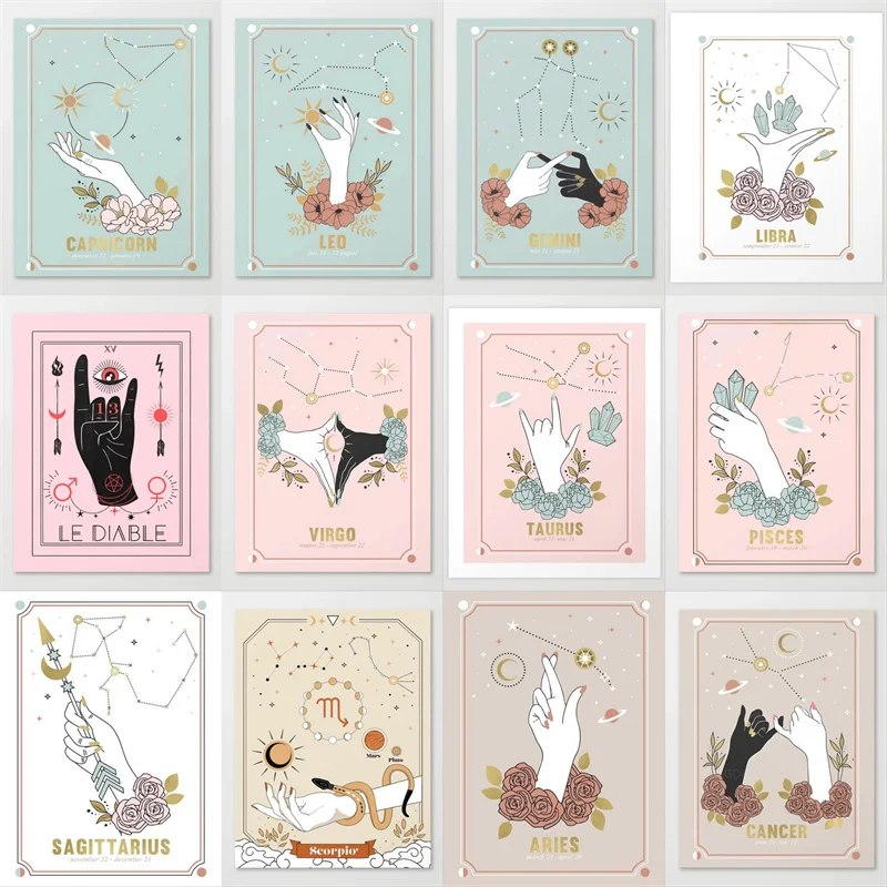 البوهيمي زودياك قماش جدار الفن اللوحة السرطان الجدي الجوزاء المشارك الشمال الحديثة الكرتون صورة ديكور المنزل غرفة المعيشة #1