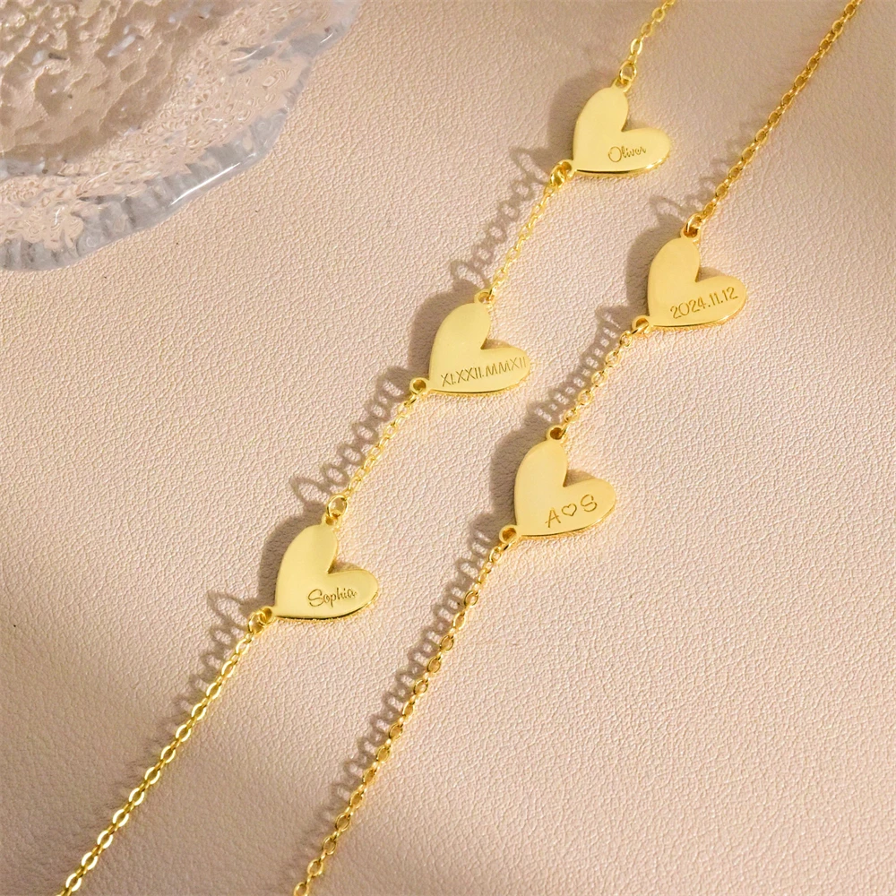 قلادة نسائية مخصصة مع قلادة على شكل قلب منقوشة، قلادة بأسماء أطفال مخصصة، هدية عيد الأم، مجوهرات من صلب لا يصدأ