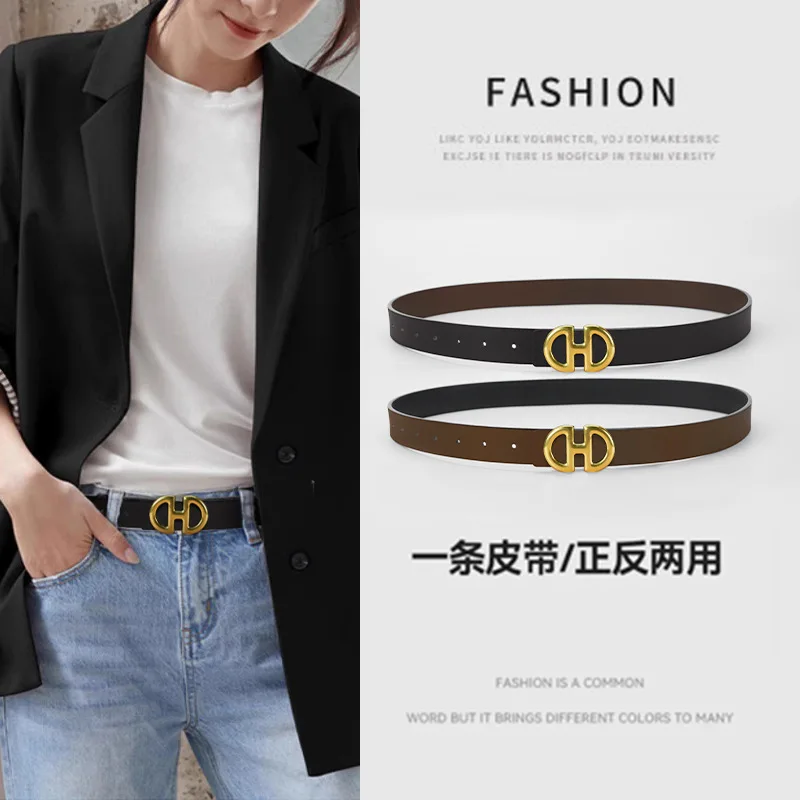 

Available on Both Sides Women's New Belt Simple Fashion Versatile Skirt Decorative Dress Versatile Smooth Buckle Thin Belt Women