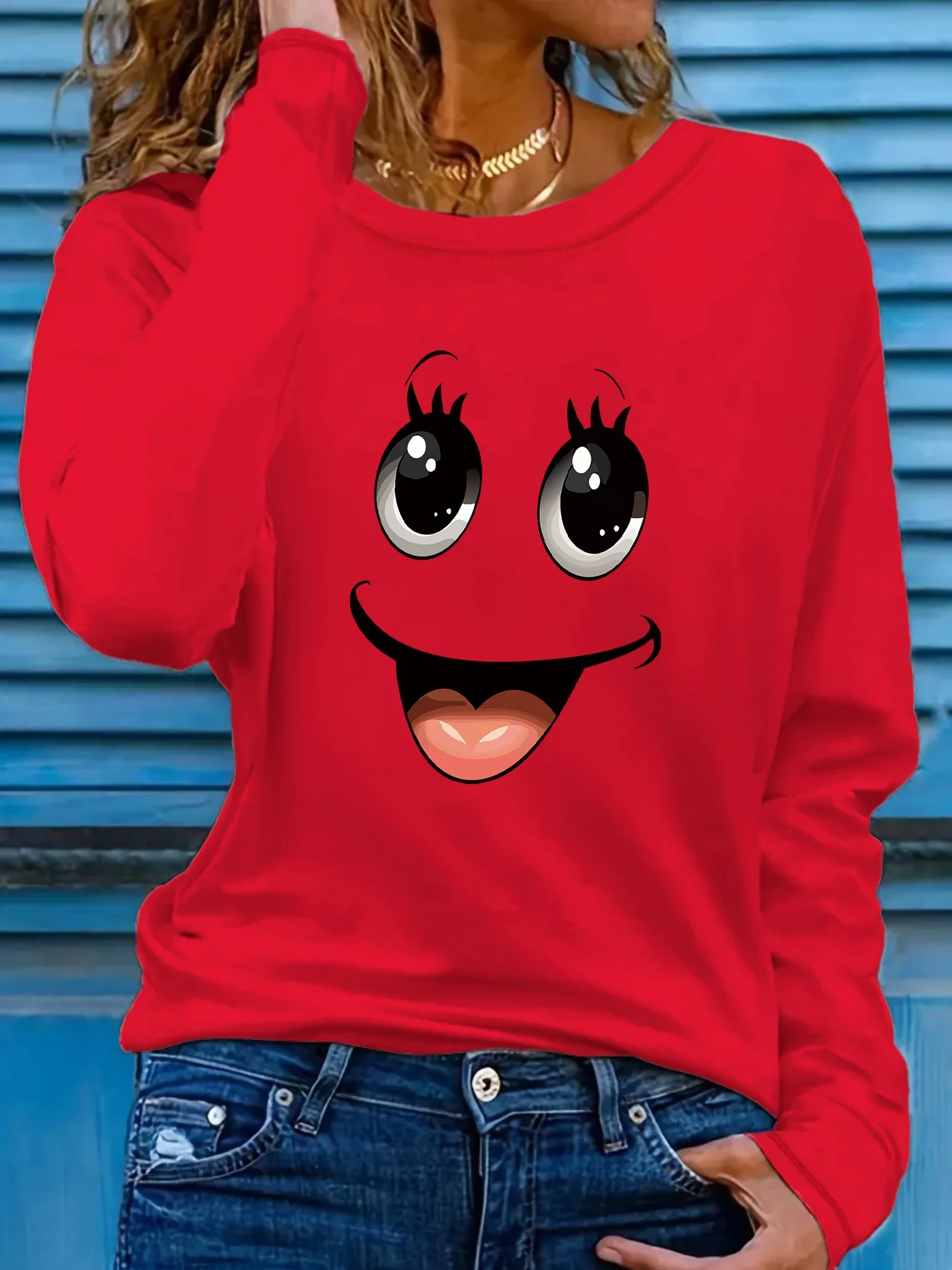 Women'S LongSleeved TShirt, Casual Patterned LongSleeved Shirt, Suitable for Everyday Wear, Leisure, Going Out, Parties, Gatherings, and Other Occasions. Women'S Comfortable Tops, Women'S LooseFitting TShirts, Women'S TShirts, Women'S Red Top
