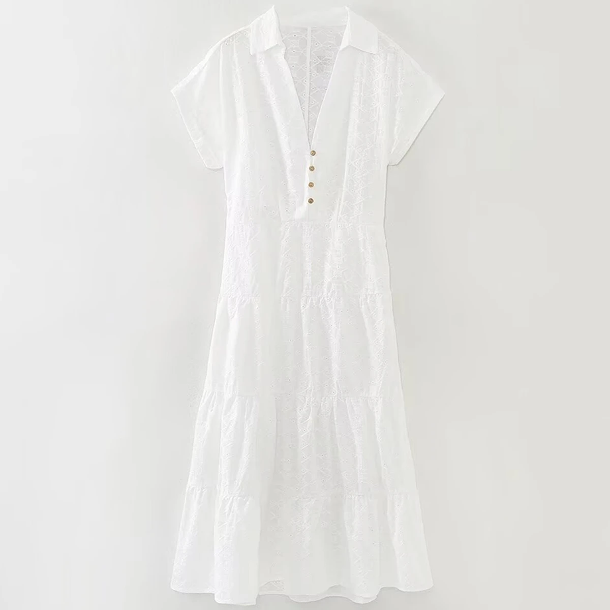

Maxdutti 2025 Summer Dress Women French Retro Lace Embroidered Dress Minimalist White Elegant MIDI Dress Women