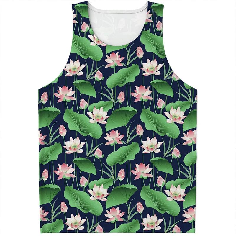 New Lily Flower Lotus 3D Printed Tank Top For Men Summer Quick Dry Gym Fitness Tee Shirt Tops Street Vest Sleeveless T-Shirt