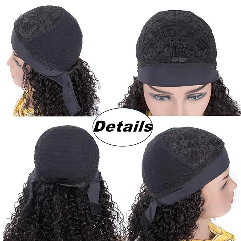 Kadoyee 30inch Kinky Curly Headband Wigs Human Hair Wig with headband Natural Black Color Glueless Curly Headband Wig for Women