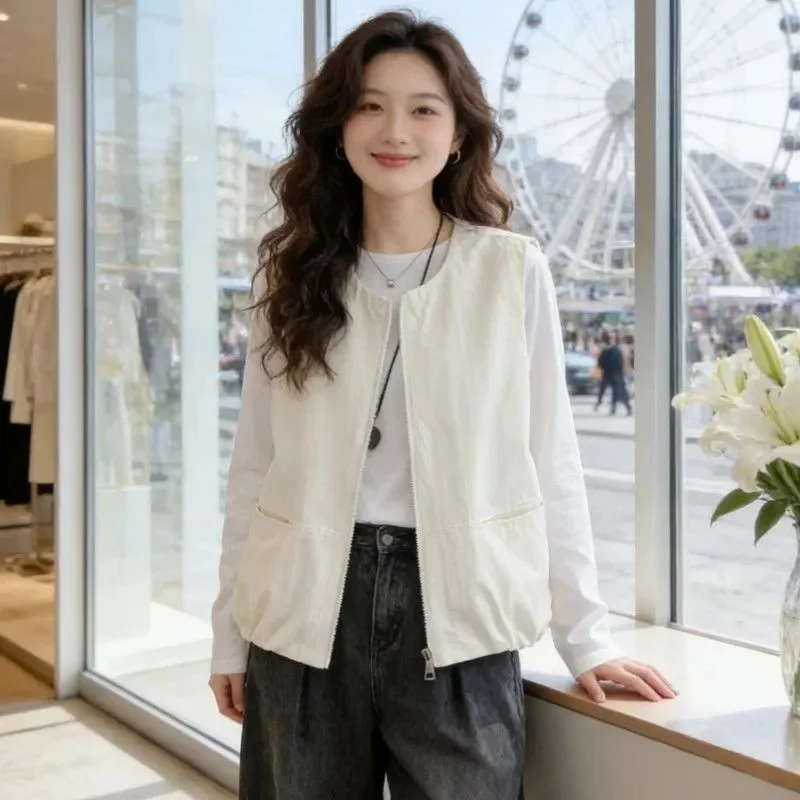 

Spring Female Solid Color Vest Jacket Ladies Fashion Sleeveless Casual Coat Autumn Women High-end Loose Cardigan Waistcoat Coat