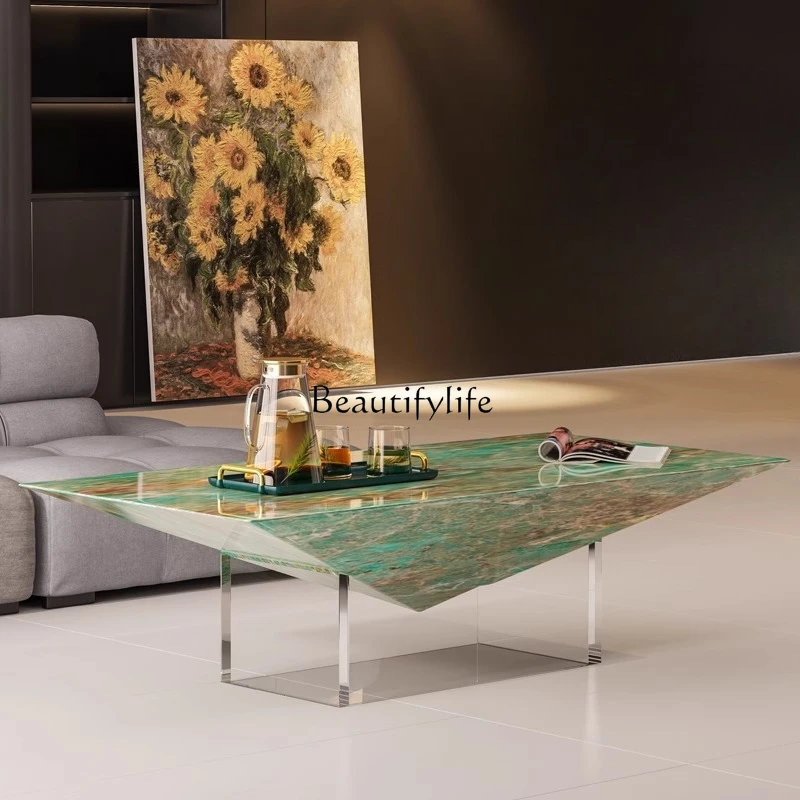 

Italian minimalist transparent acrylic suspended marble coffee table light luxury