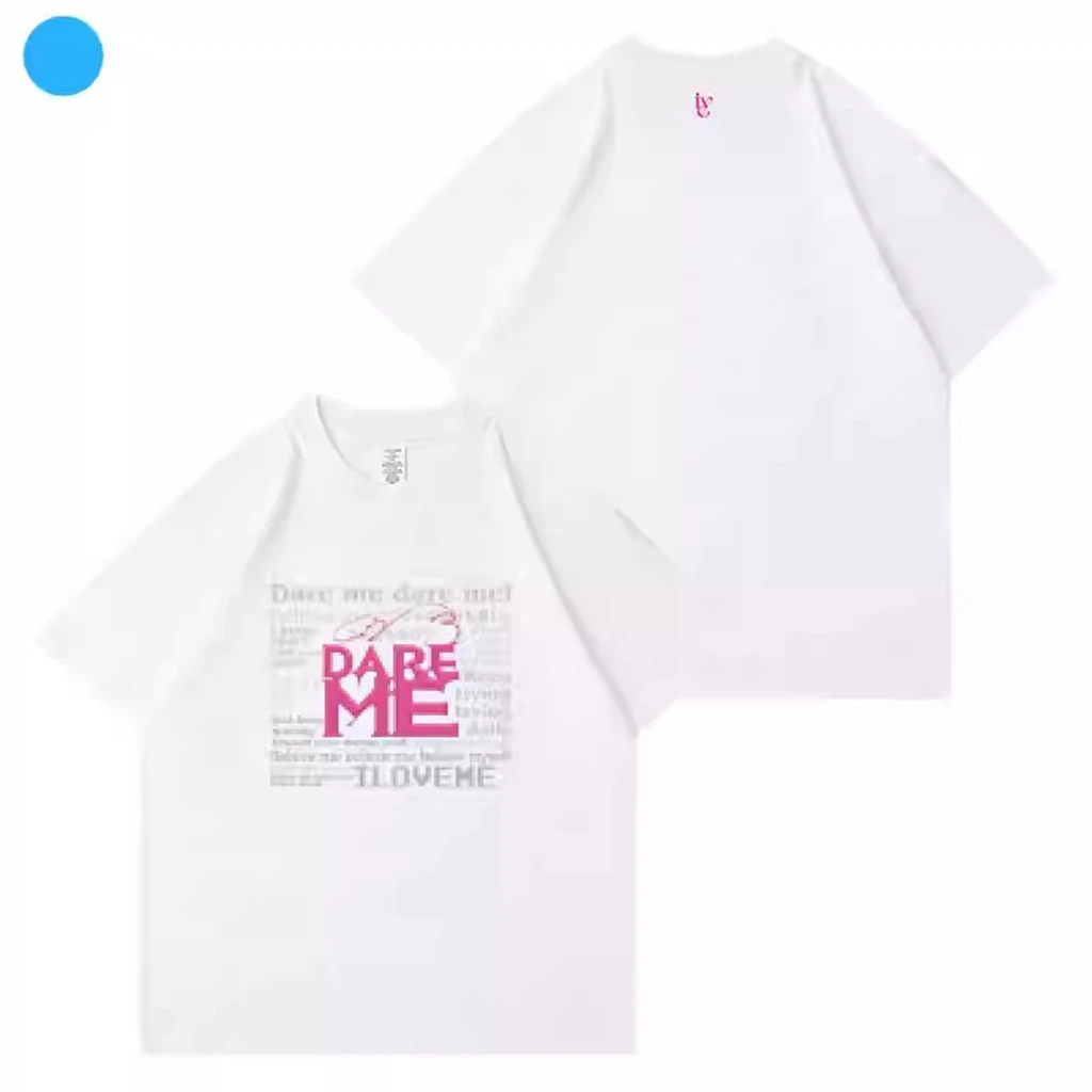 Kpop IVE Single DARE ME Pattern Printed Cotton Top Summer Ladies Harajuku Fashion Y2K Short-Sleeved T-Shirt