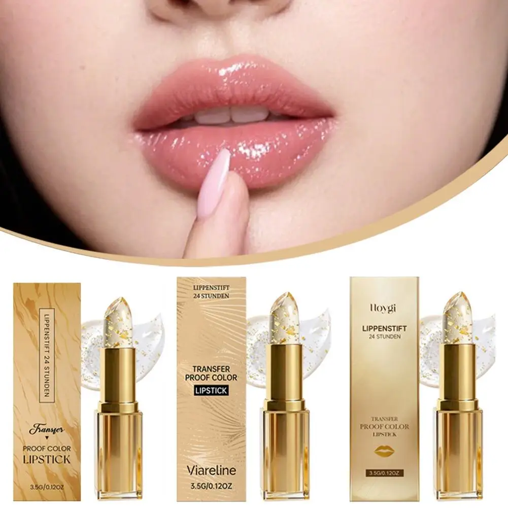 Batom que muda de cor com flocos de ouro, hidratante, alto brilho, esconde linhas dos lábios, brilho labial não gorduroso, não pegajoso, bálsamo labial hidratante