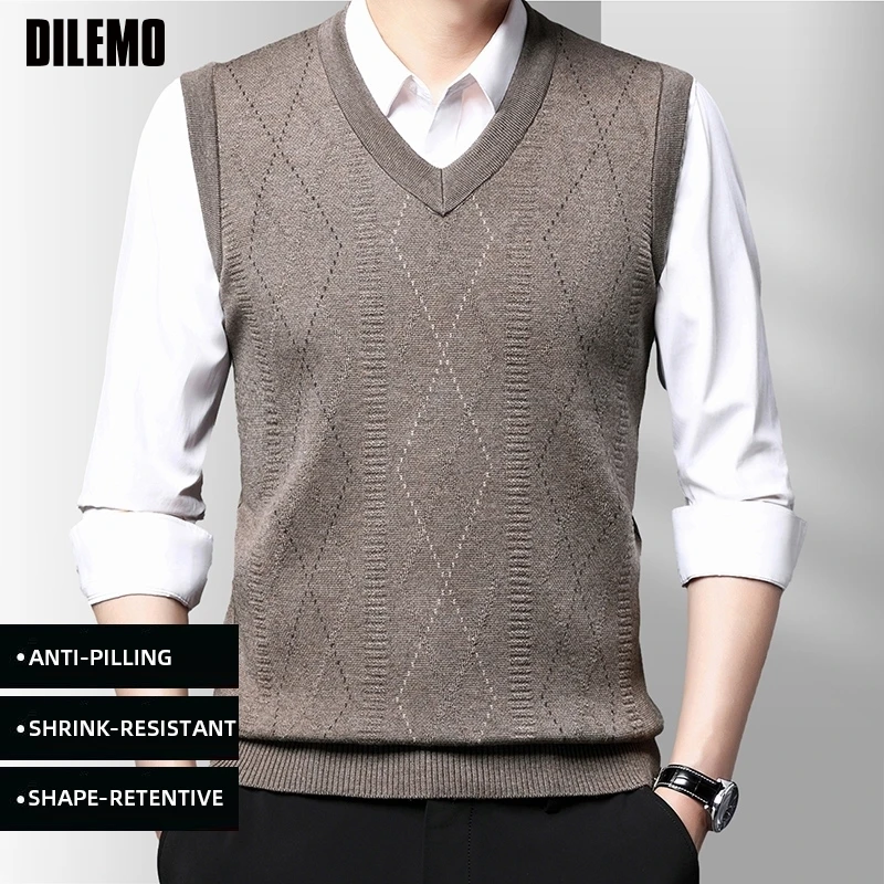 

Top Grade New Autum Winter Fashion Argyle Brand Knit Pullover V Neck Sleeveless Sweater Casual Vest Mens Men Clothes