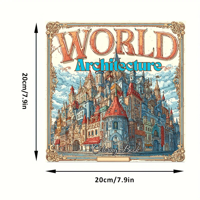 Libro para colorear de arquitectura mundial para adultos |   Libro para colorear de 28 páginas, material de dibujo para Navidad, Acción de Gracias