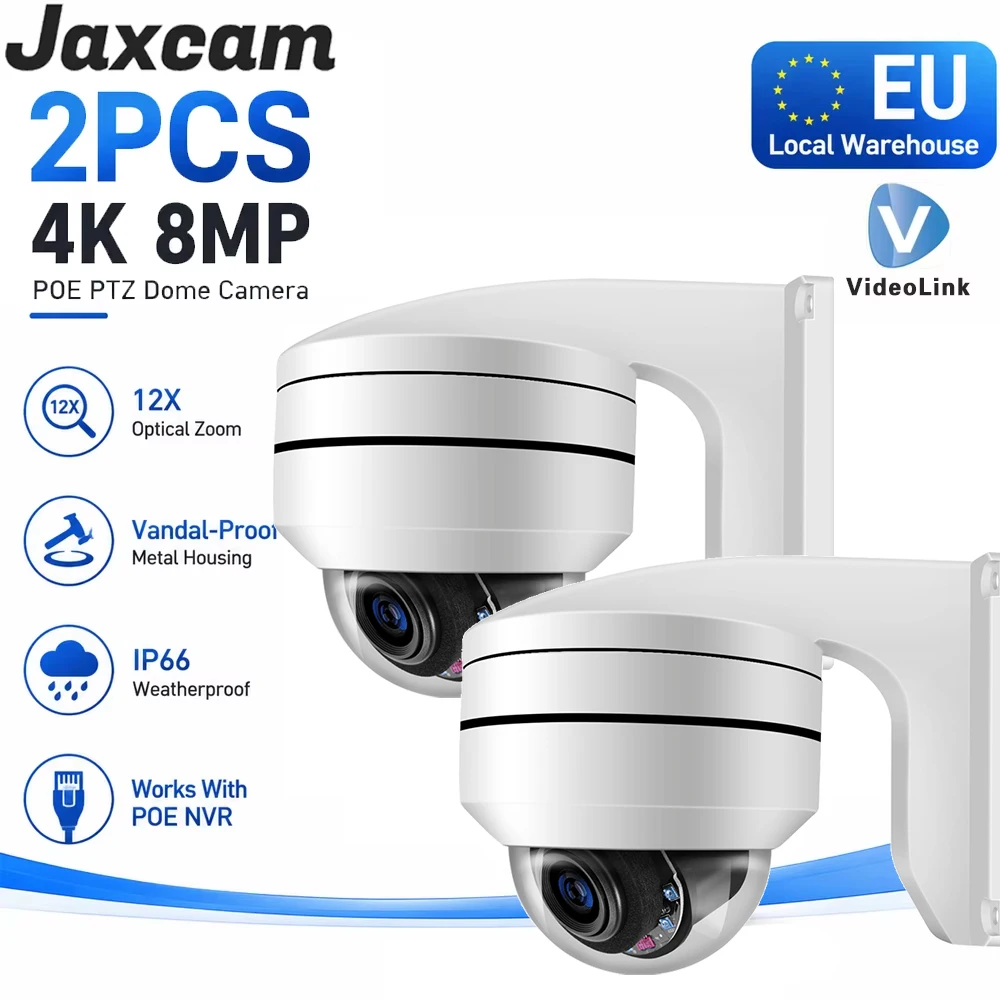 Jaxcam 4K 8MP Outdoor IP66 PTZ Dome IP-Kamera POE 8MP 12X Optischer Zoom Bewegungserkennung Nachtsicht Audio CCTV Sicherheitskamera P2P VideoLink APP
