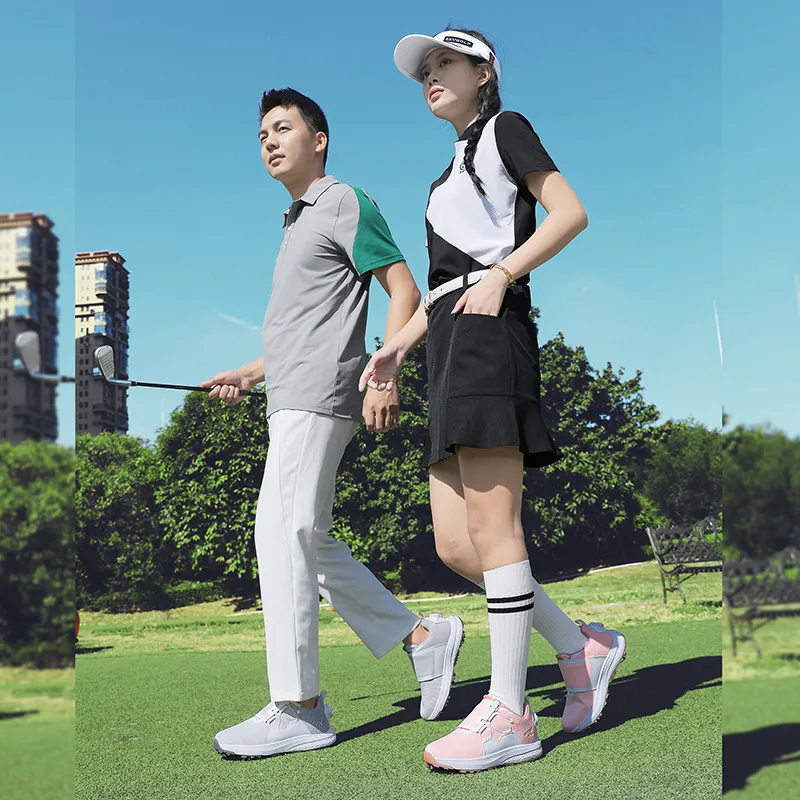 Men's and Women's Professional Golf Shoes, Fashionable Pink and Black Casual Walking Shoes, Mesh Breathable Golf Shoes