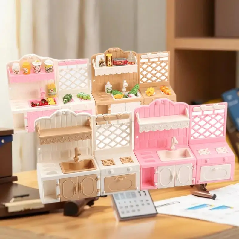 1/12 Scale Dollhouse Miniature Kitchen Display Cabinet Set Pretend Play Toy