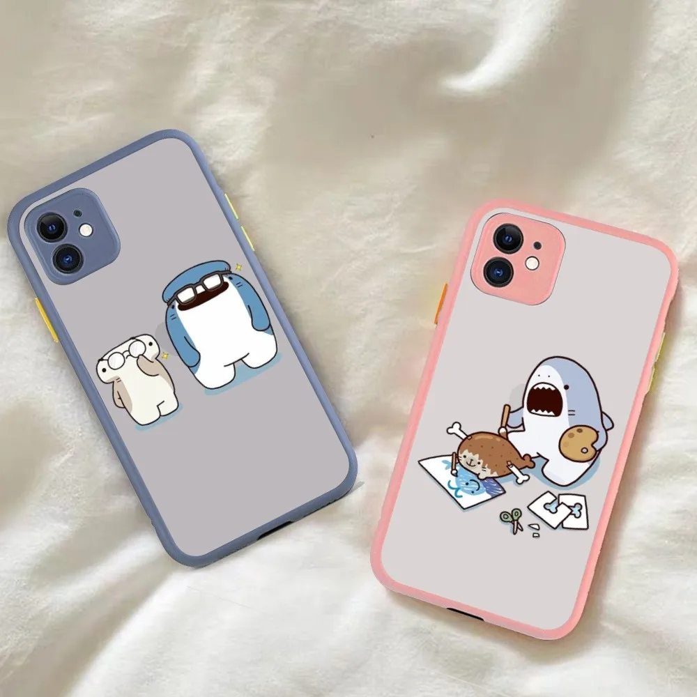 kawaii shark Phone Case for iPhone 14 11 12 13 Mini Pro Max 8 7 Plus X XR XS MAX Translucent Matte Cover