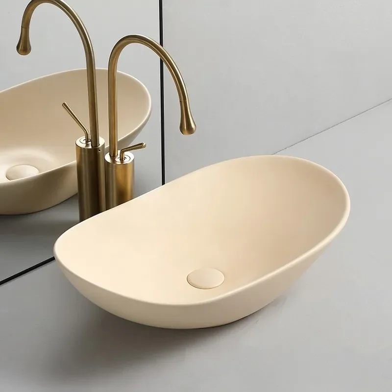 Modern Cream Style Ceramic Wash Basin Small Apartment Art Ingot Shape Single Bathroom Sink Balcony Table Top Lavabo Household