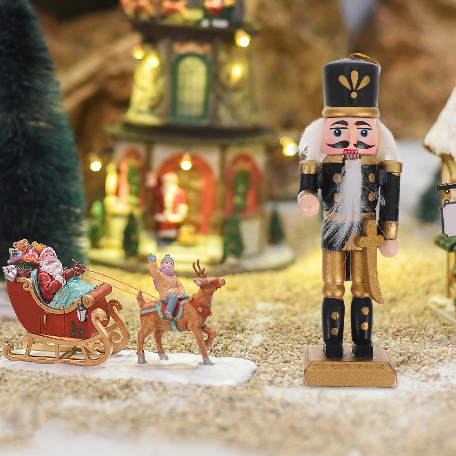 

4 Pcs Mini Christmas Ornaments Nutcracker Wood Nutcrackers Accessories Presents Decoration Centerpieces Door Hanging