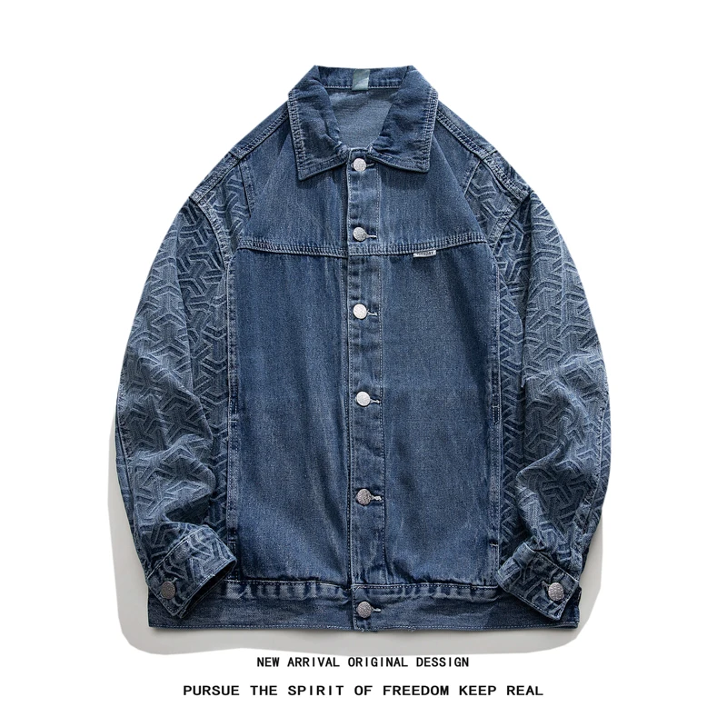 

New Ins Trendy Brand High-End Explosive Street Retro Splicing Loose Long Sleeved Workwear Denim Jacket For Men