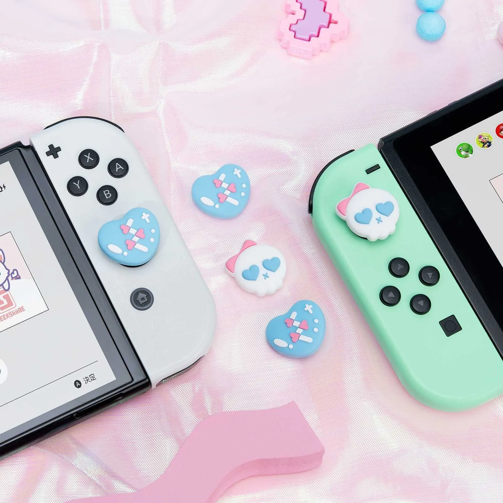 Geeks hare Daumen griff kappen für Nintendo Switch/oled/Lite 4 Stück Silikon Joy-Con Controller Daumens tiel ns Zubehör Punk Schädel