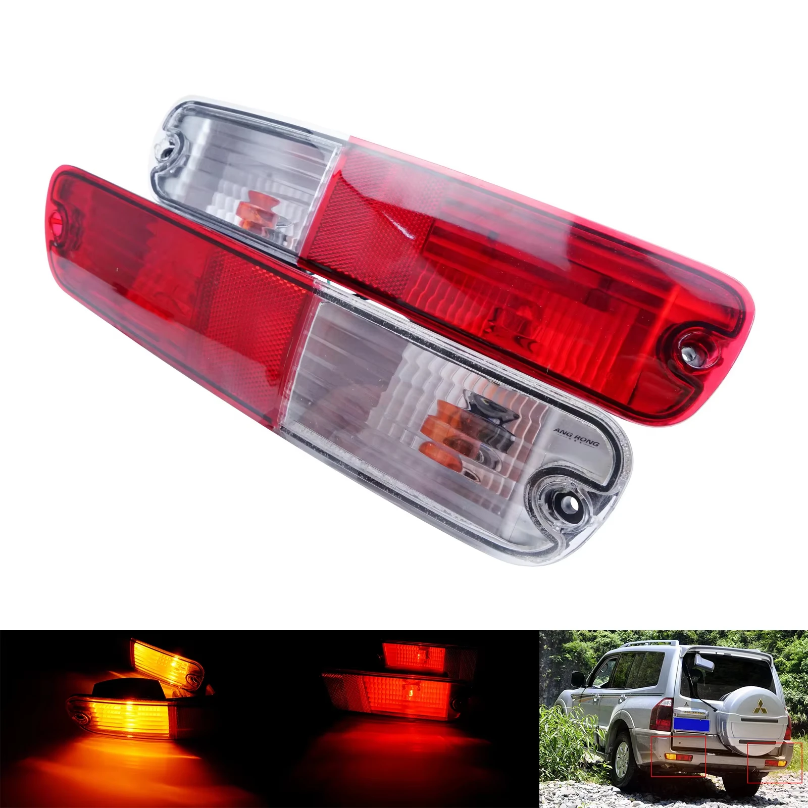 

ANGRONG Rear Bumper Reflector Light L&R For Mitsubishi Pajero Montero Shogun V73 V77 2002-2006