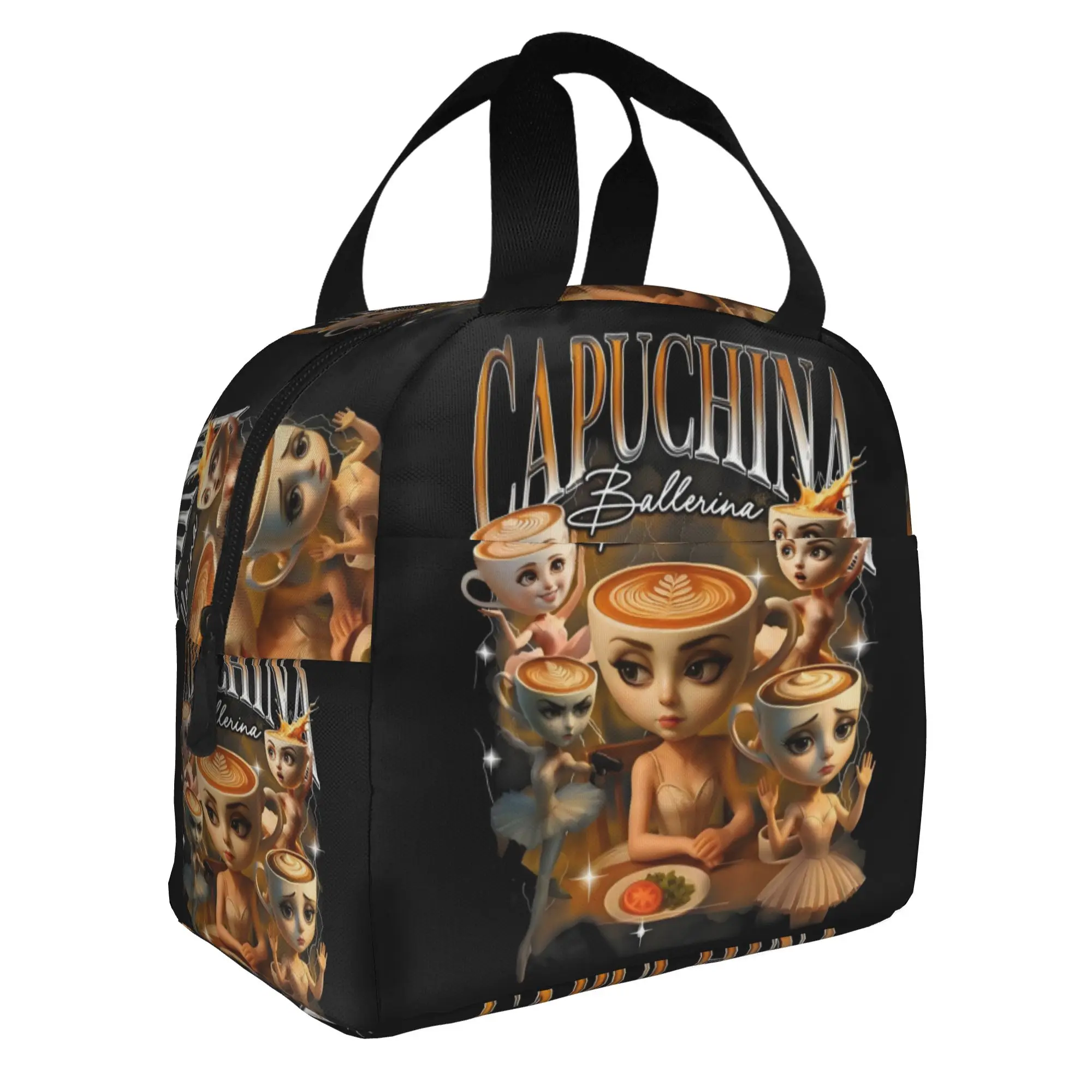 Capuchina Ballerina Uchina Loncheras Reutilizables Impermeables Italian Meme Cooler Bolsa Térmica para Alimentos Aislada para Oficina y Trabajo