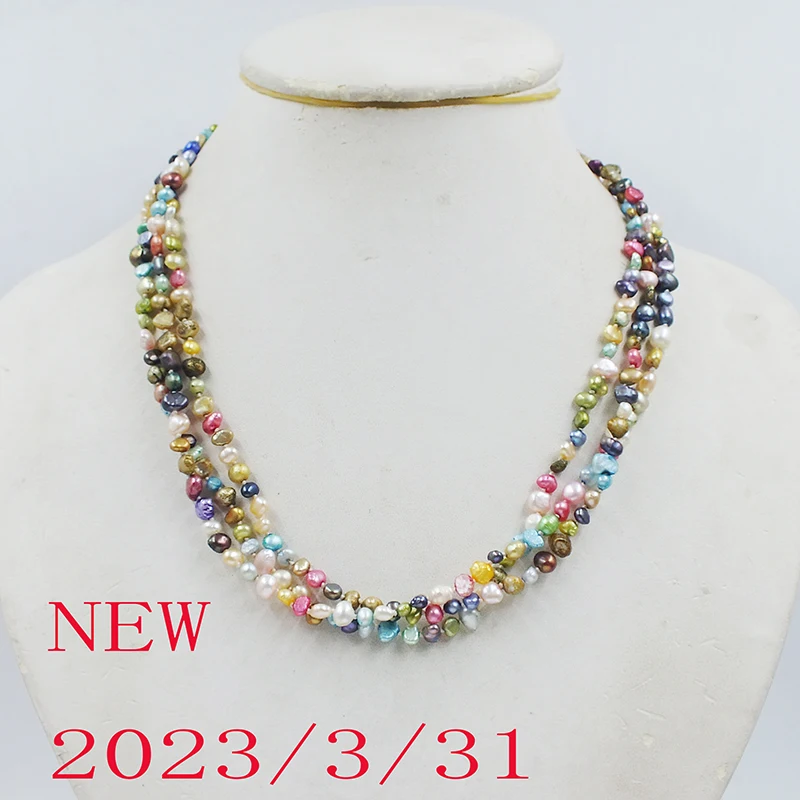 

3-4MM mixed color natural freshwater baroque pearl. All-match simple classic girl necklace 18"