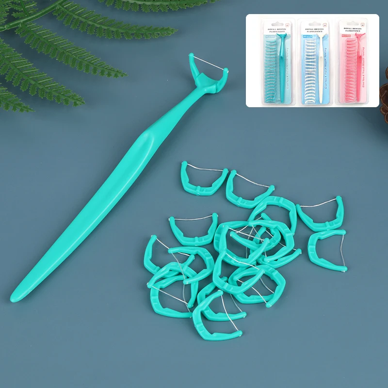 20 Stück austauschbare Zahnseidenstäbchen zur Mundreinigung, wiederverwendbare Zahnseidenstäbchen, Zahnpflege-Hygiene-Zahnstocher – Detail 2