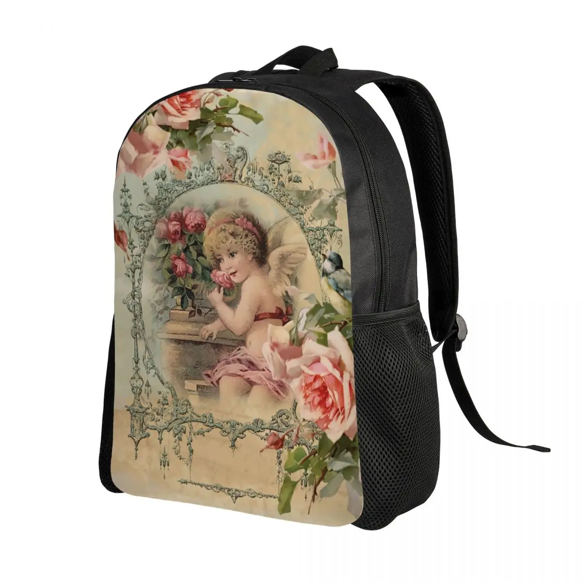 Victorian Angel Vintage Rose Backpack for Men Women Waterproof College School Bag Printing Bookbag