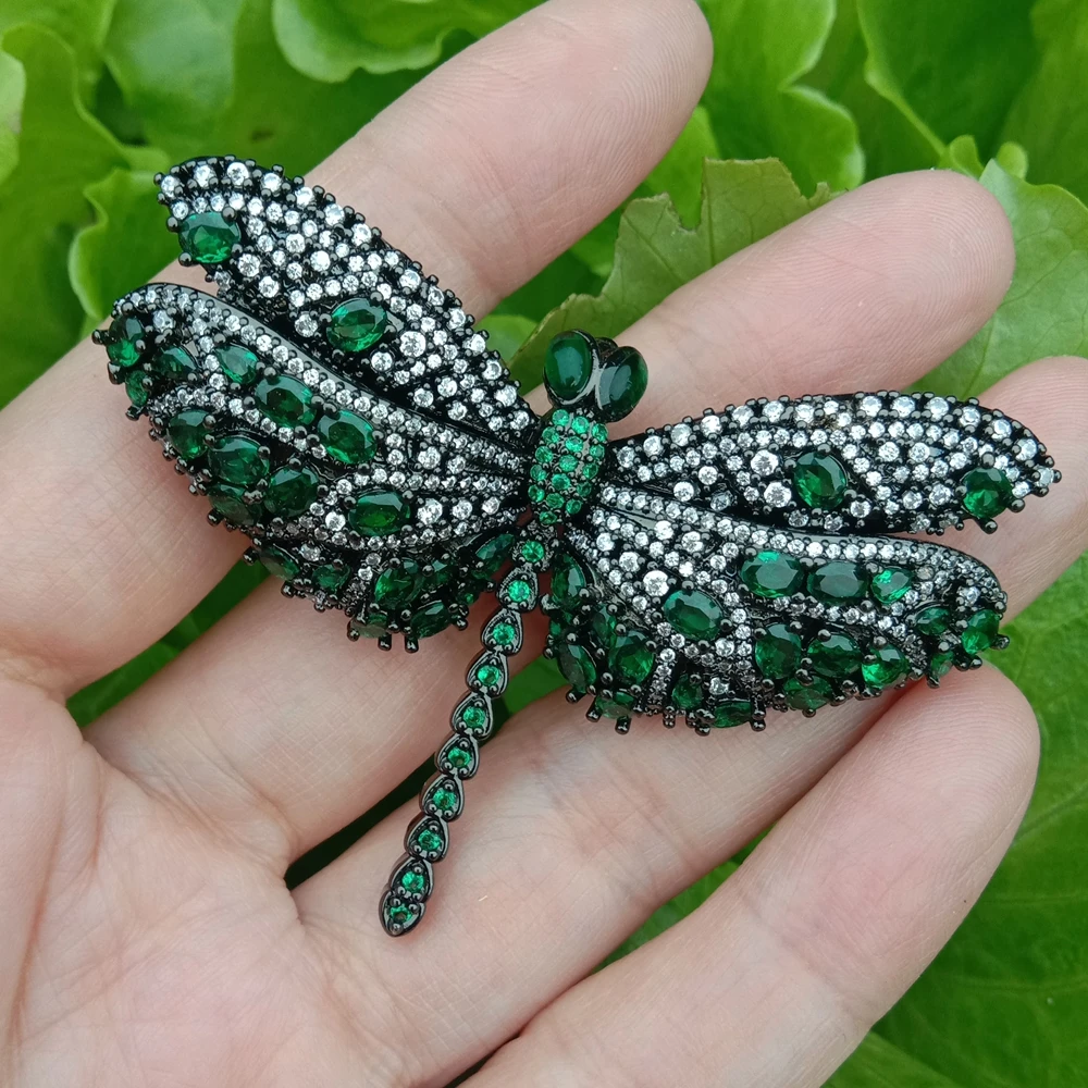 

Y·YING Green Cz Dragonfly Brooches For Women Insects Pins Party Accessories