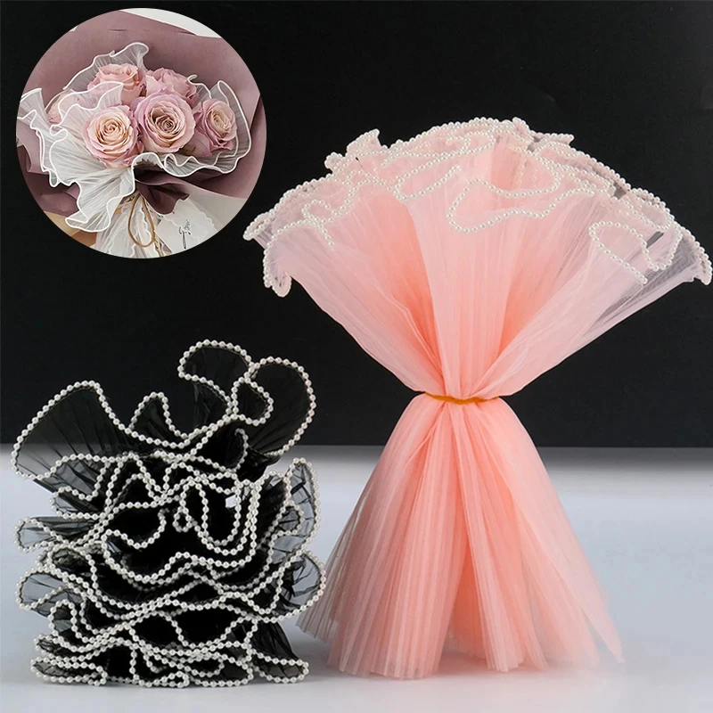 Flor De Papel De Embrulho, Fio De Onda De Pérola, Buquê De Embalagem Forro, Malha De Flores, DIY Bouquet Presente Embalagem Suprimentos, 28cm x 4m