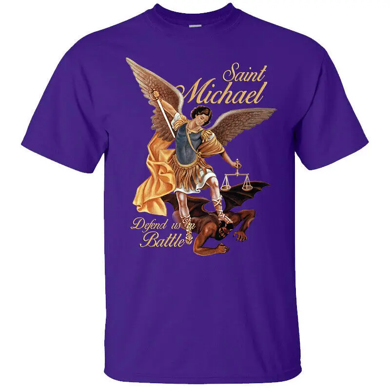 Saint Michael Defend Us In Battle Catholic Christian Men\'s T-Shirt. Summer Cotton Short Sleeve O-Neck Unisex T Shirt New S-3XL