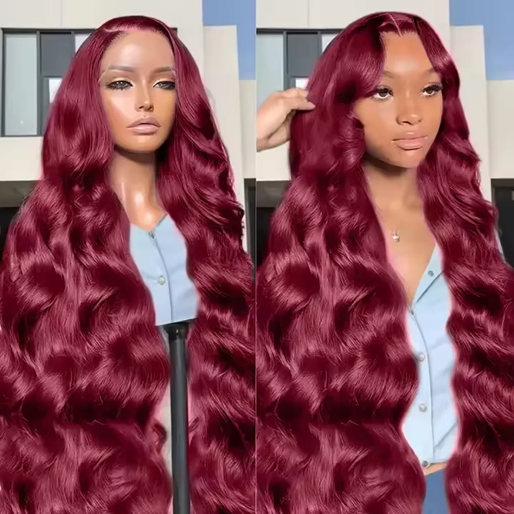 

200% Density Burgundy 99J Red Colored Body Wave Wigs 13x4 HD Lace Frontal Wig 220% Density Pre Plucked Human Hair Wig
