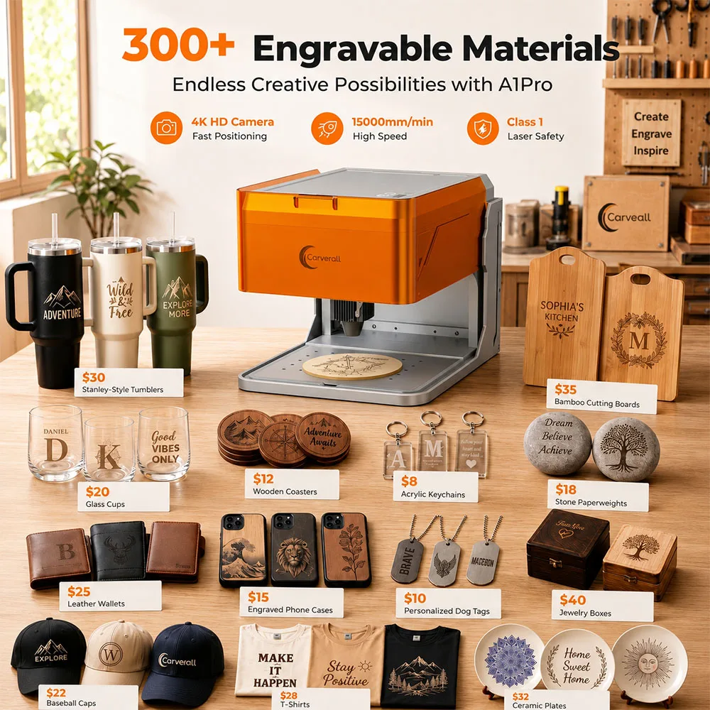 Carverall A1PRO 10W Laser Engraver with HD Camera, Class 1 Enclosed Desktop Cutter, 15000mm/min Plug & Play, WiFi App Control, for Wood Leather Acrylic Painted Metal, 3-Level Height, Home DIY Small Business view 4