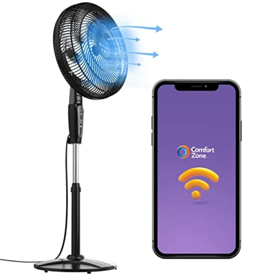 

Smart WiFi Oscillating Stand Fan, 18 inch, 3 Speed, Wall-Mountable, Voice Control, Full-Function Timer, Adjustable Stand up to