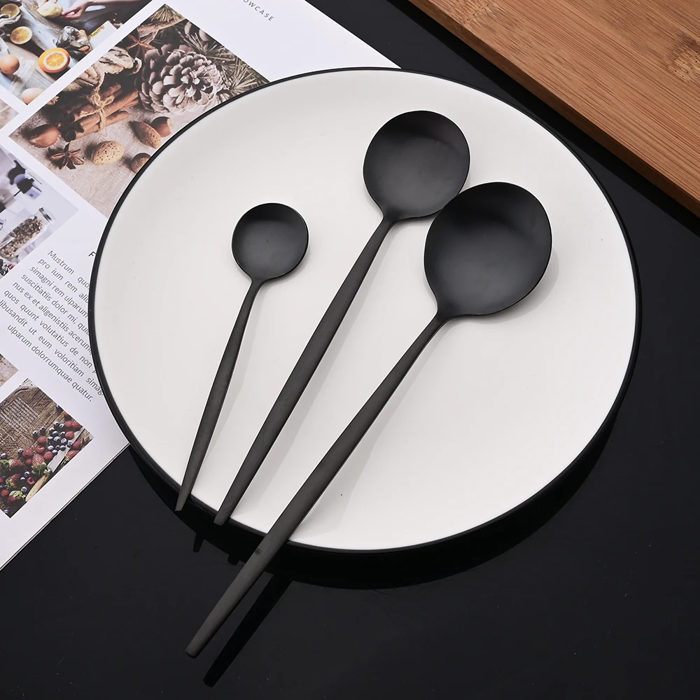 6Pcs Black Matte Flatware Cutlery Set Stainless Steel Dinnerware Set Dessert Fork Spoon Silverware Set Kitchen Party Tableware