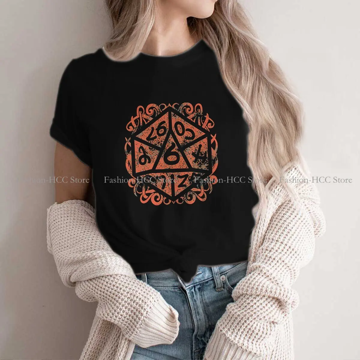 Dungeon Polyester TShirt for Women Conceptual Dice Symbol Humor Leisure Sweatshirts T Shirt Novelty