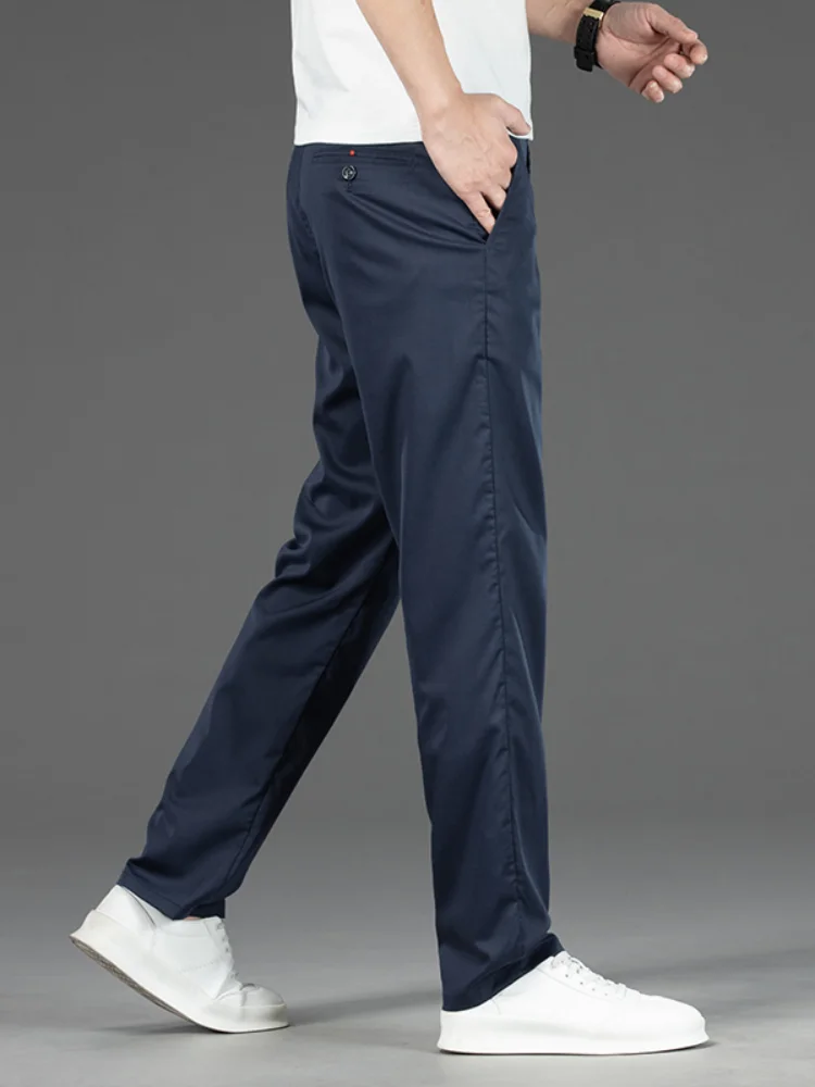 Summer Thin Stretch Casual Pants for Men Solid Color Korean Style Loose Straight Comfortable Business Casual Long Trousers Male