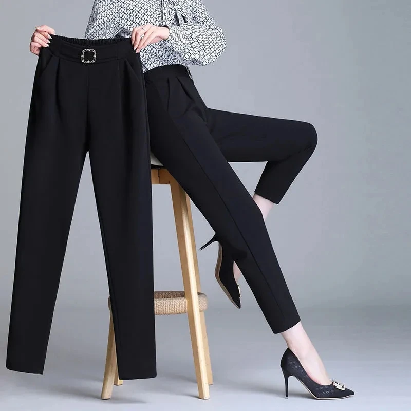 White Pants Women Elastic High-waisted Haren Pants Fashion Wild Professional Suit Pants Office Ladies Trousers Black Khaki Pants