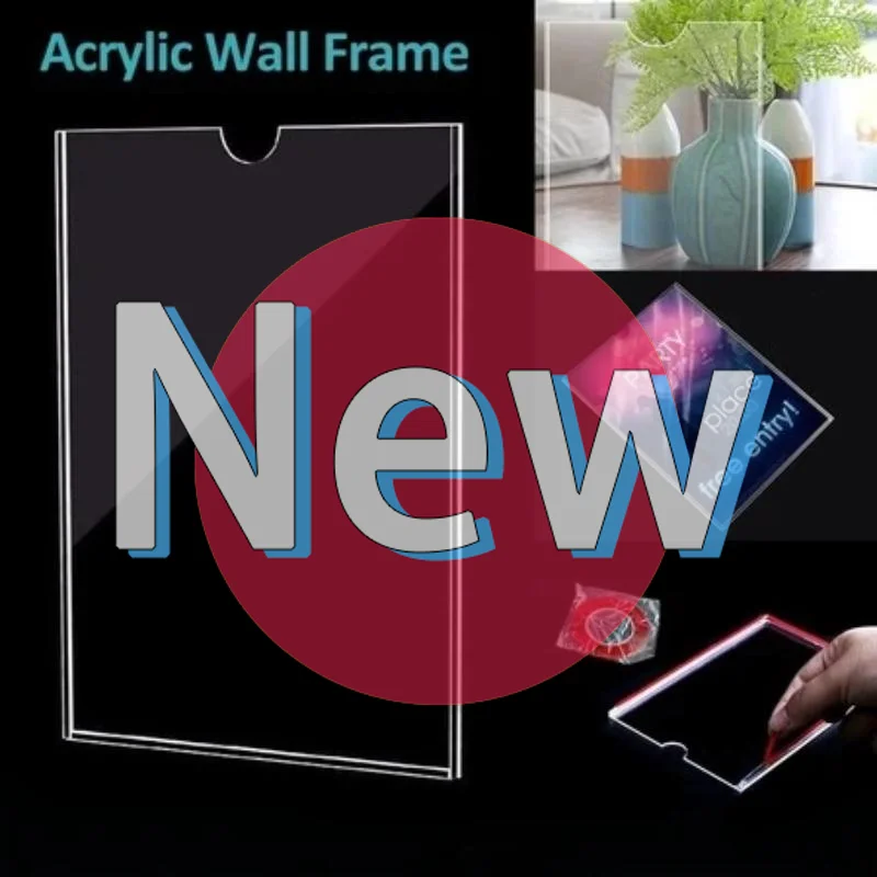 #Slim Thin Clear Acrylic A4 A5 Wall Mount Sign Holder Display Frame for Certificate Photo Poster Office Home Wall Decor