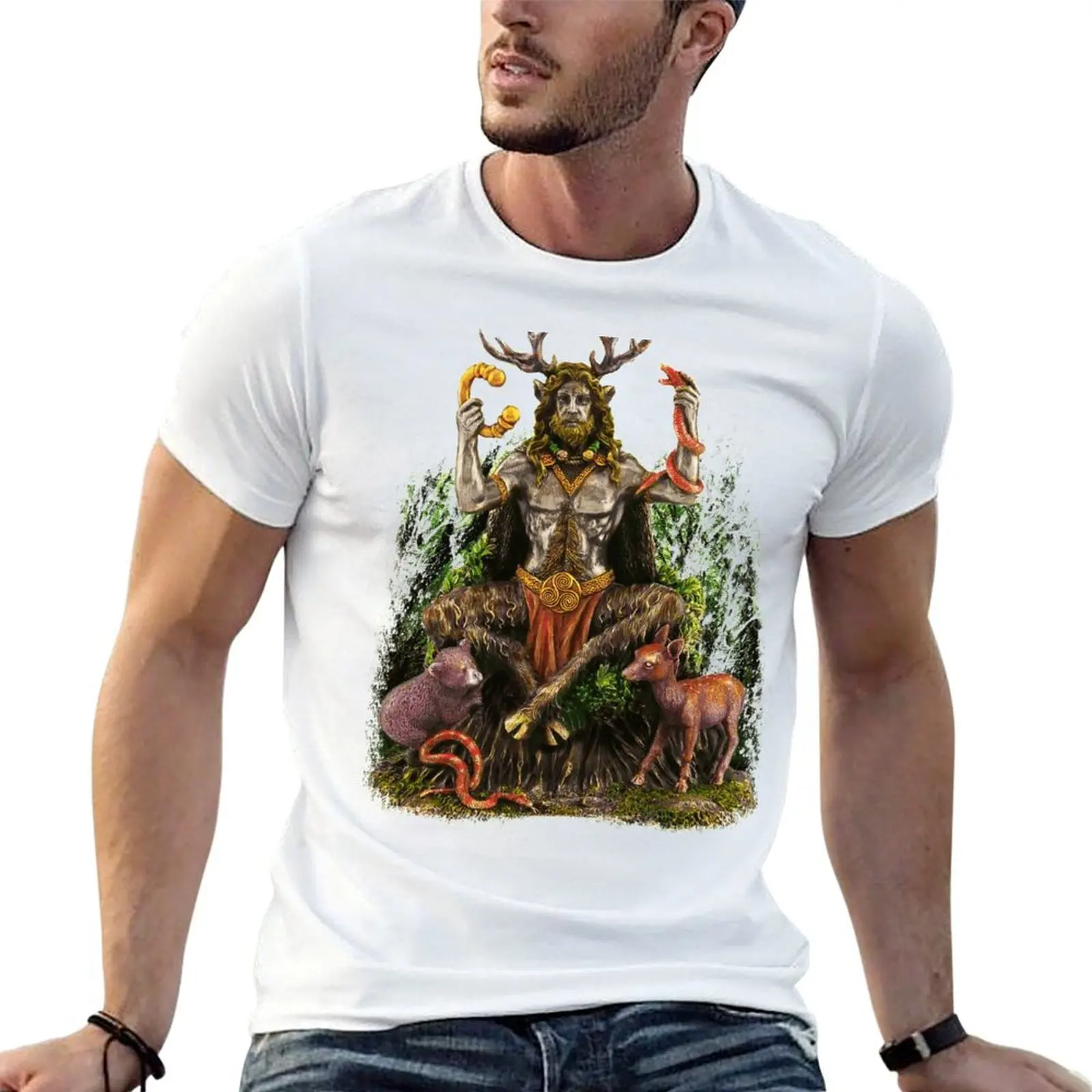 

Cernunnos Celtic God Forest Scene T-Shirt cotton tshirt 100% man t shirt summer T-Shirt