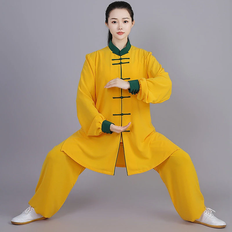 Custom Unisex Mid-Long Stretch Cotton Tai Chi Suit - Spring Autumn Team Martial Arts Morning Practice Performance Set